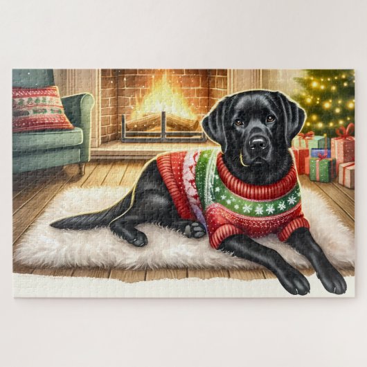 Gezellige Labrador Retriever Hond Kerstmis Puppy Legpuzzel (Horizontaal)
