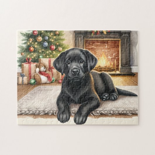 Gezellige Labrador Retriever Puppy Hondenkerst Legpuzzel (Horizontaal)