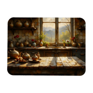 Gezellige landelijke keuken bij zonsopgang magneet