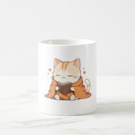 Gezellige Leescat Kawaii Boekenwurm Kitten Ontwerp Koffiemok