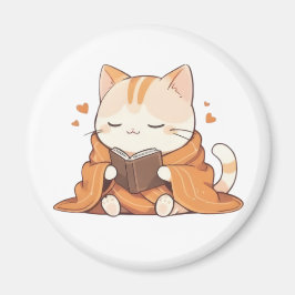 Gezellige Leescat Kawaii Boekenwurm Kitten Ontwerp Magneet