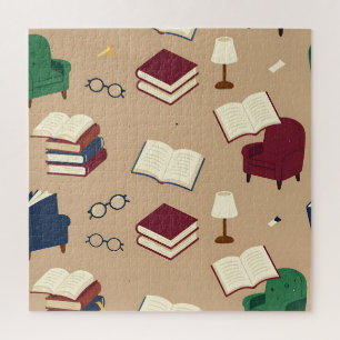 Gezellige leeshoek boekenpatroon legpuzzel
