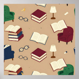 Gezellige leeshoek boekenpatroon poster