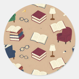 Gezellige leeshoek boekenpatroon ronde sticker