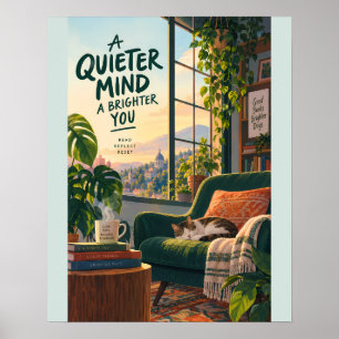 Gezellige leeshoek illustratie met vreedzame geest poster