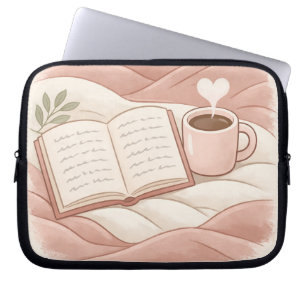 Gezellige Leesmijmering - Koffie en Boekliefhebber Laptop Sleeve