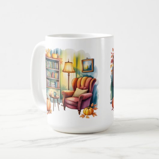 Gezellige leesmok — Ingelijste wand- en boekenplan Koffiemok (Voorkant links)