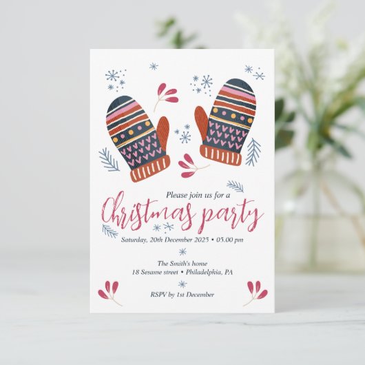 gezellige leuke kerstfeest uitnodiging gepersonali (Staand voorkant)