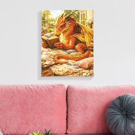 Gezellige Lezende Draak Canvas Afdruk