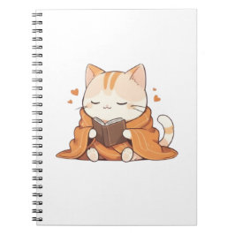 Gezellige Lezende Kat Kawaii Boekenwurm Kitten Ont Notitieboek