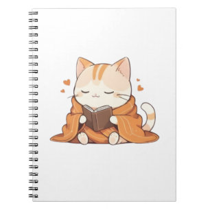 Gezellige Lezende Kat Kawaii Boekenwurm Kitten Ont Notitieboek