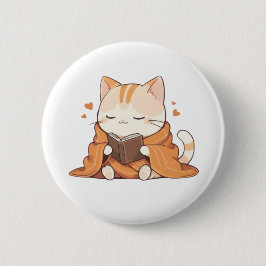 Gezellige Lezende Kat Kawaii Boekenwurm Kitten Ont Ronde Button 5,7 Cm