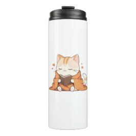 Gezellige Lezende Kat Kawaii Boekenwurm Kittens On Thermosbeker