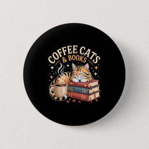 Gezellige Lezende Kat Koffie En Boeken Liefhebber Ronde Button 5,7 Cm