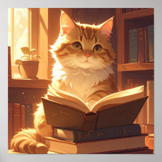 Gezellige Lezende Kat Poster