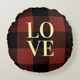 Gezellige liefde Rood en zwart Buffalo Plaid Desig Rond Kussen