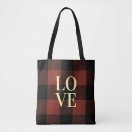Gezellige Liefde Rood en Zwart Plaid Flanel Design Tote Bag