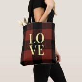 Gezellige Liefde Rood en Zwart Plaid Flanel Design Tote Bag (Dichtbij)