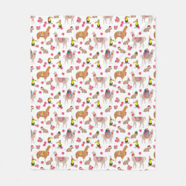 Gezellige Llama Alpaca Capybara met de hand geïllu Fleece Deken