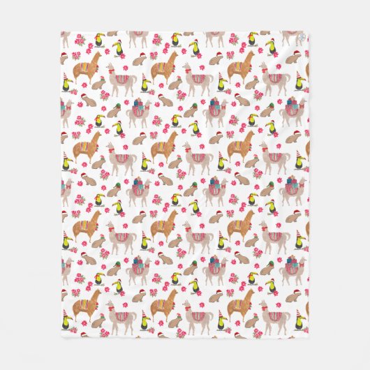 Gezellige Llama Alpaca Capybara met de hand geïllu Fleece Deken (Voorkant)