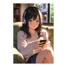Gezellige Lofi Anime Meisje Hoofdtelefoon Ontspann