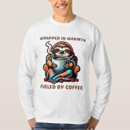 Gezellige Luiaard met Koffie Mok Gewikkeld in Deke T-shirt