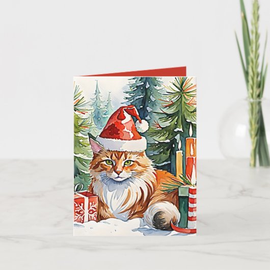 Gezellige Maine Coon Kerstmis Sneeuw Scène Vakanti Feestdagen Kaart (Voorkant)