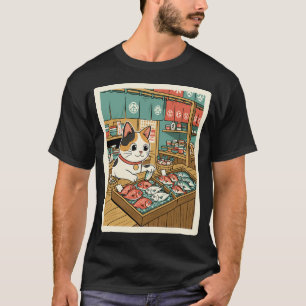 Gezellige Marktkat die Verse Vis Bekijkt in de Buu T-shirt
