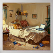 Gezellige Mess Slaapkamer - Painterly Style Indoor Poster (Voorkant)