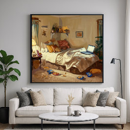 Gezellige Mess Slaapkamer - Painterly Style Indoor Poster