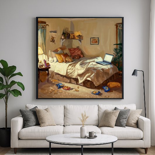 Gezellige Mess Slaapkamer - Painterly Style Indoor Poster