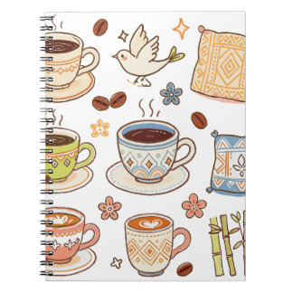 Gezellige met de hand getekende koffie- en volks k notitieboek