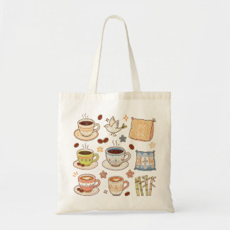 Gezellige met de hand getekende koffie- en volks k tote bag