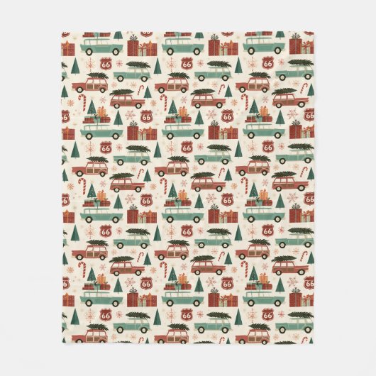 Gezellige Midcentury Kerst Roadtrip Fleece Deken (Voorkant)