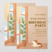 Gezellige minimalistische kat thuis verjaardag kaart (Voorkant / Achterkant)