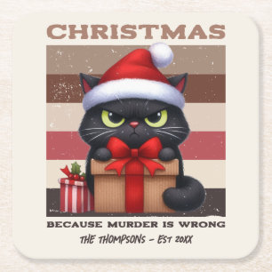 Gezellige Mocha Mousse Grappige Kat Retro Kerstmis Kartonnen Onderzetters
