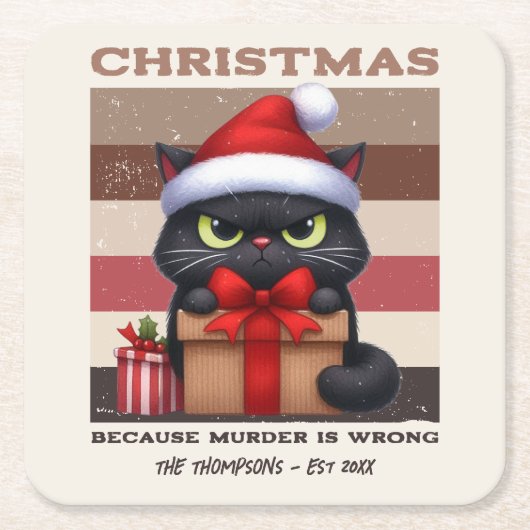 Gezellige Mocha Mousse Grappige Kat Retro Kerstmis Kartonnen Onderzetters (Voorkant)