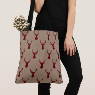 Gezellige moderne herten kraft geruite kerst tote bag