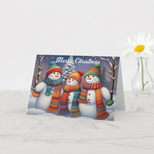 Gezellige Moppige Sneeuwmannen Familie Kaart