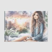 Gezellige Morning Urban Girl Waterverf Decoupage