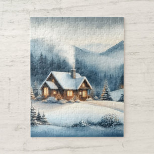 Gezellige Mountain Cabin Winter Landschap Legpuzzel