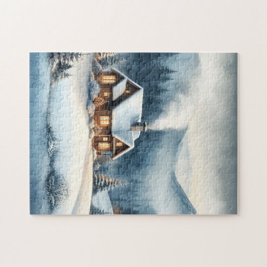 Gezellige Mountain Cabin Winter Landschap Legpuzzel (Horizontaal)