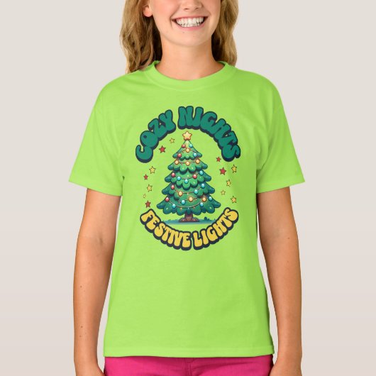 Gezellige nachten, feestelijke lichten kerstboom t-shirt (Voorkant)