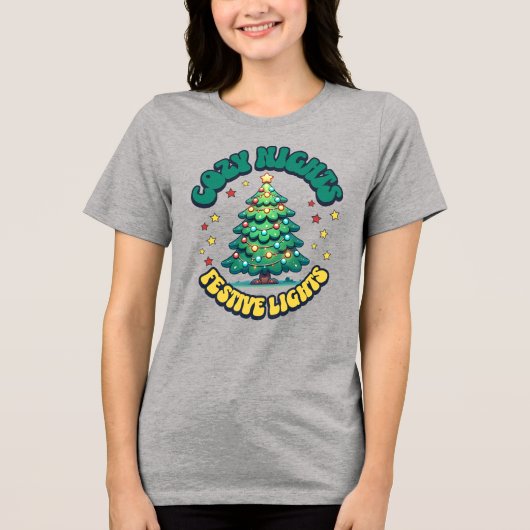Gezellige nachten, feestelijke lichten kerstboom Tri-Blend shirt (Voorkant)