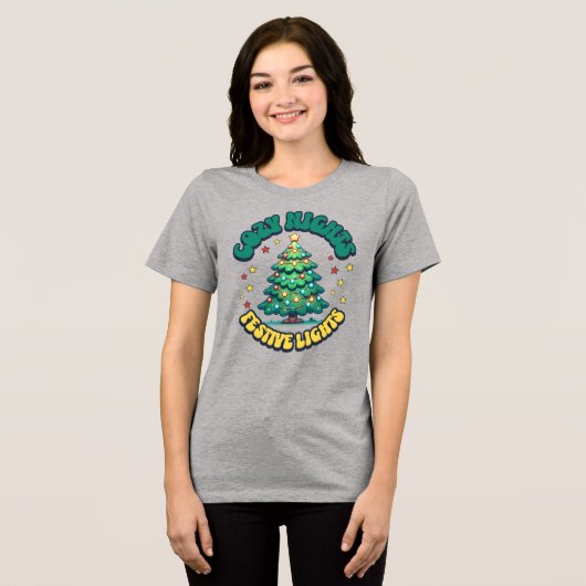 Gezellige nachten, feestelijke lichten kerstboom Tri-Blend shirt (Voorkant volledig)