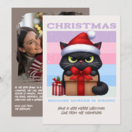Gezellige Neutrale Grappige Kat Retro Kerst Foto Feestdagenkaart