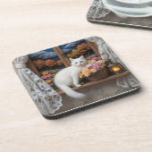 Gezellige Nighttime Window Scene Bier Onderzetter (Linkerzijde)