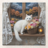 Gezellige Nighttime Window Scene Glazen Onderzetter (Voorkant)