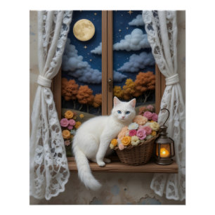 Gezellige Nighttime Window Scene Perfect Poster