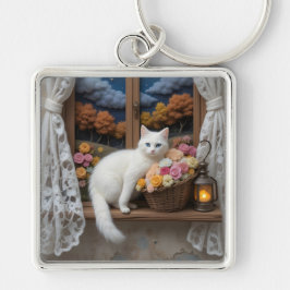 Gezellige Nighttime Window Scene Sleutelhanger